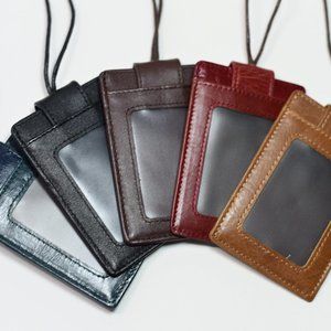 ID Holder Wallet with Detachable Lanyard / Genuine Leather ID Card Holder / Badg